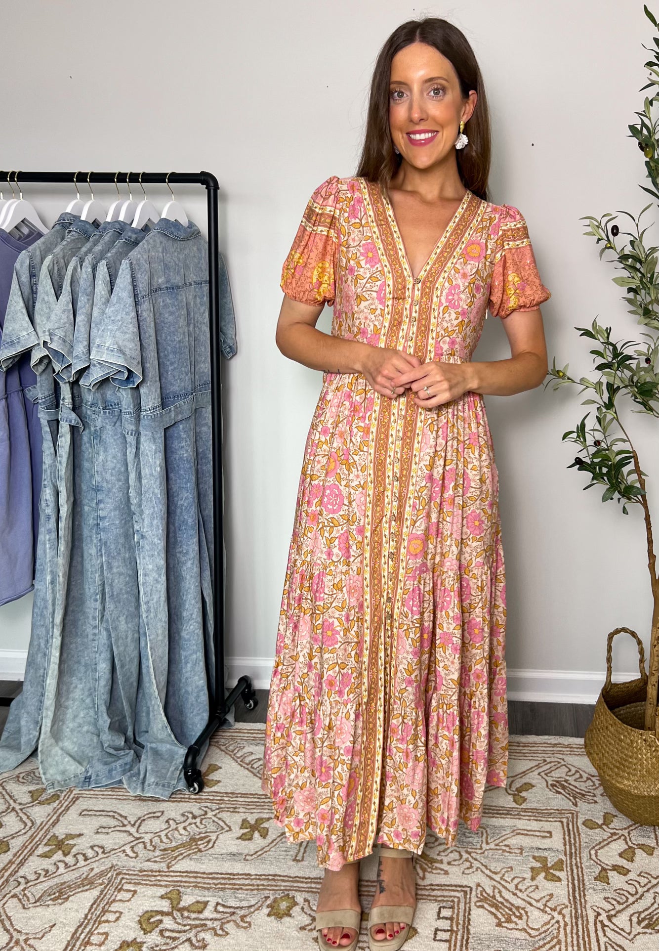 Zara Floral Print Button Down Maxi Dress